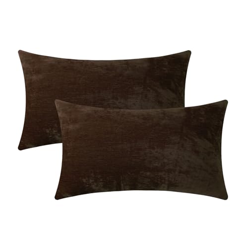 Jeneoo Coffee Brown Decorative Throw Pillow Covers Soft Chenille Comfy Lumbar Solid Couch Cushion Cases Decor (Set of 2, 12 x 20 Inches) - color: Brown, size: 20" x 12" (Pack of 2)