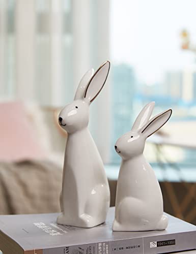 HAUCOZE 2pcs Rabbit Statue Animal Figurine Gift Modern Home Decor 7.5 Inch