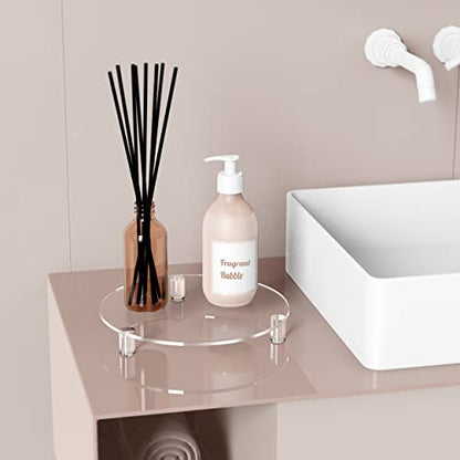 SVENJBB Decorative Acrylic Round Display Riser 10 Inch 2-Pack, Clear Waterproof Pedestal Stand for Plants and Bathroom, Modern Display Tray for Home and Kitchen Counter Décor