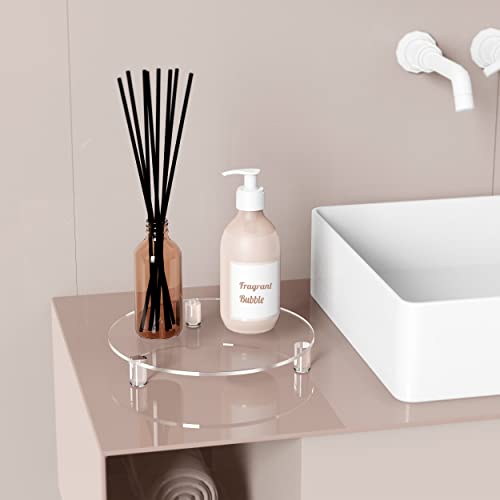 SVENJBB Decorative Acrylic Round Display Riser 10 Inch 2-Pack, Clear Waterproof Pedestal Stand for Plants and Bathroom, Modern Display Tray for Home and Kitchen Counter Décor