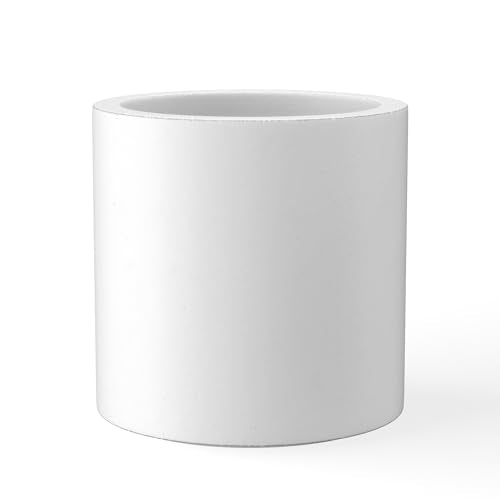 Kante Small Round Cylinder White Concrete Planter 9.8" Tall, Outdoor - color: Pure White, size: 9.8" Dia