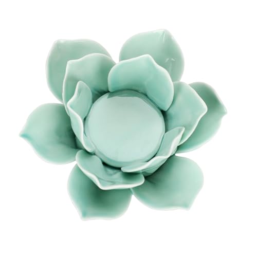 OwnMy 4.5 Inch Ceramic Lotus Flower Tea Light Holder Votive Candle Holder - color: Green