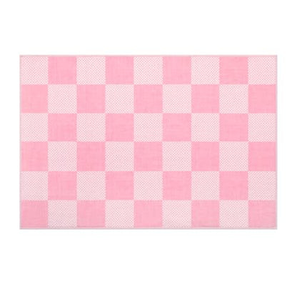 GarveeHome Checkered Pink 2x3 Washable Girls Rug Low-Pile Small Door Mat - color: Blush Pink, size: 2' x 3' (Rectangular)
