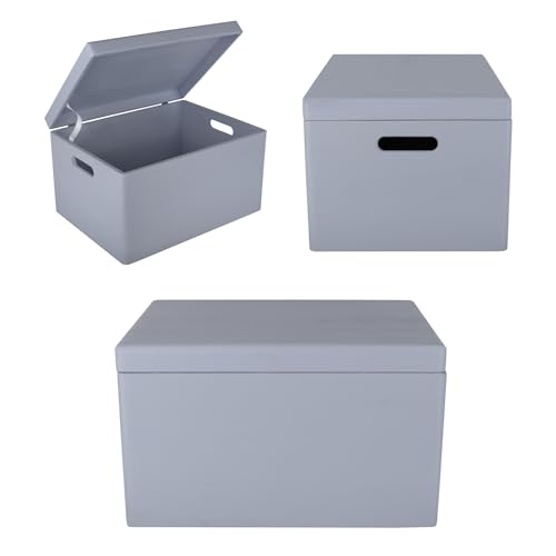 Creative Deco Large Gray Wooden Box Storage with Hinged Lid - color: Gray, size: XXL | Handles