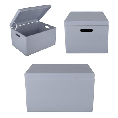 Creative Deco Large Gray Wooden Box Storage with Hinged Lid - color: Gray, size: XXL | Handles