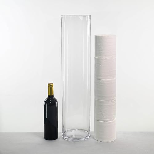 CYS EXCEL Cylinder Clear Glass Vase (H:26" D:6") | Multiple Size Choices Glass Flower Vase Centerpieces | Hurricane Floating Candle Holder Vase - size: H-26" D-6"