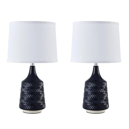 Dark Blue Ceramic Table Lamps Set of 2, 18.5" Modern Bedside Lamps for Night Stands, Classic Small Lamps for Living Room End Tables, Farmhouse Boho Lamp for Bedroom Office, LED Bulbs Included - color: dark blue