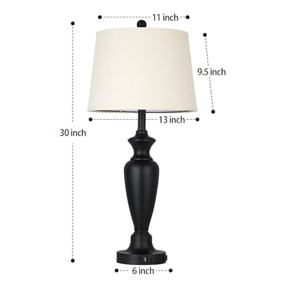 30" Tall Black Table Lamps Set of 2 for Living Room, Touch Control Bedside Lamps for Nightstand, 3-Way Dimmable Bedroom Table Lamp with USB A+C Ports and AC Outlet (2 LED Bulbs Included) - color: Black - 30"H