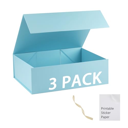 Light Blue Gift Box,19x16x6 Large Gift Boxes With Lids For Presents Includes Ribbon And Diy Printable Sticker Paper,Bridesmaid Proposal Box,Magnetic Gift Box For Birthday,Wedding,Graduation - color: 19x16x6inch-Light Blue-Pack 3