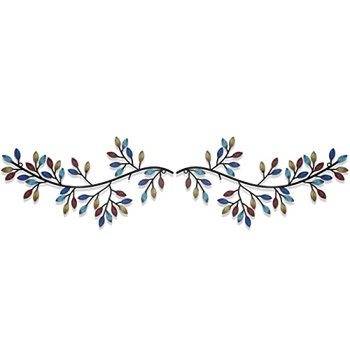 Hotop 2 Pieces Metal Tree Leaf Wall Decor Vine Olive Branch Leaf Wall Art Wrought Iron Scroll Sculptures Above the Bed, Living Room, Outdoor Decoration(Classic Style,Bright Color) - color: Bright Color, size: Classic Style