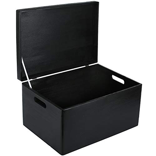 Creative Deco Large Black Wooden Box Storage with Hinged Lid - color: Black, size: XXL | Handles