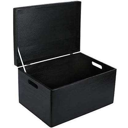 Creative Deco Large Black Wooden Box Storage with Hinged Lid - color: Black, size: XXL | Handles