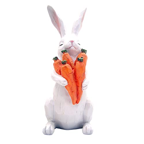 Wowser White Easter Bunny Figurine with Carrot Bundle, 11.5” Freestanding Rabbit Statue, Spring Tabletop & Shelf Decor, Farmhouse Easter Decoration
