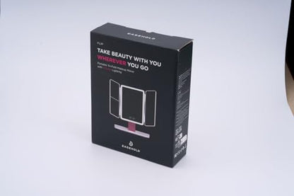 EASEHOLD Foldable Travel Tri fold Lighted Makeup Vanity Mirror with Lights - color: White-3000 Mah Rechargeable Trifold Foldable