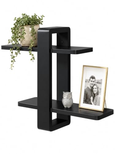 SUMGAR Black Floating Shelves for Wall, 2 Tier Adjustable Shelf Unit - color: Black, size: 2 Tier 16in