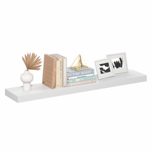 Furinno Tanna Floating Shelves for Wall, 9 x 47 Wall Shelf, Single Set Wall Mounted Floating Shelf with Invisible Bracket, 2-Inch Thick, for Bathroom, Living Room, Bedroom, Home Office, White - color: White, size: 1-Pack, 9 x 47