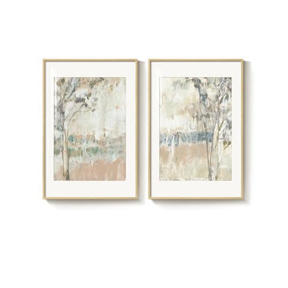 Framed Neutral Abstract Landscape Tree Wall Art for Living Room, Set of 2 - color: Neutral Blush Blue, size: 20" W x 30" H x 2Pcs