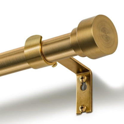 Brushed Brass Curtain Rods 32 to 152 Inch for Windows, 1 Inch Heavy Duty Adjustable Curtain Rod with Modern Solid Metal Finials, Antique Warm Gold Extra Long Drapery Rod for Living Room & Bedroom - size: 32"-152"