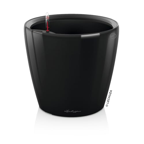 CLASSICO LS 21 Black High Gloss, Self-Watering Round Planter, D8.3 H7.9 in - color: Black High-gloss, size: D21 H20 cm