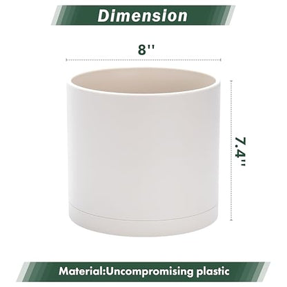 D'vine Dev Plastic Planter Pot with Saucer, 8 in, Oatmeal, 74-X-H-1 - color: Oatmeal, size: 8 Inch