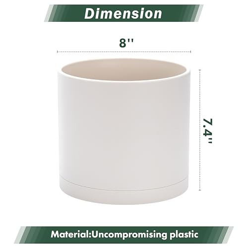 D'vine Dev Plastic Planter Pot with Saucer, 8 in, Oatmeal, 74-X-H-1 - color: Oatmeal, size: 8"