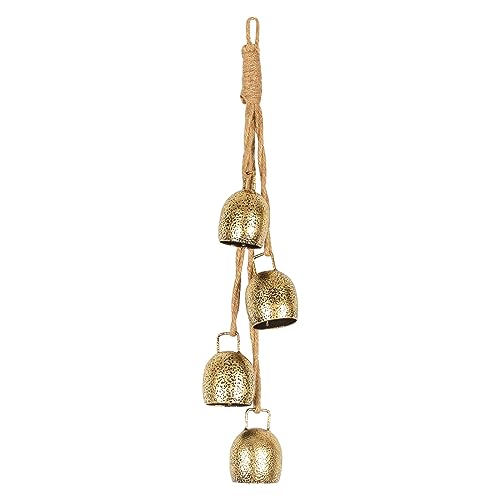 Styleonme Christmas Decoration Bells, Jute Rope Metal Decorative Cow Bells, Christmas Bells for Decoration, Brass Vintage Handmade Country-Style, 2025 Christmas Ornament - color: Gold