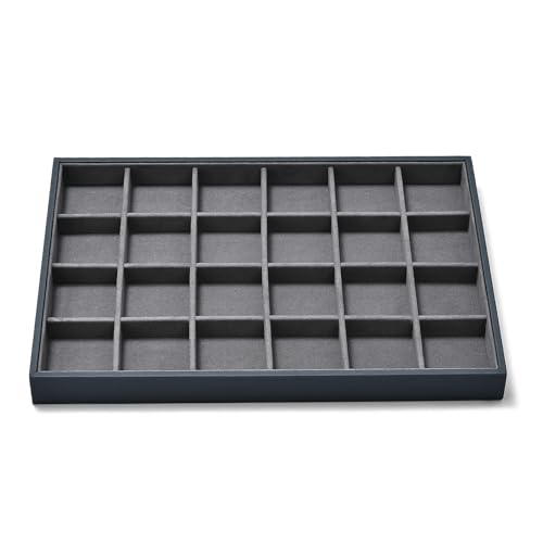 Grey Microfiber 24 Grid Jewelry Display Organizer Tray - size: 24 Grid
