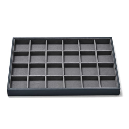 Grey Microfiber 24 Grid Jewelry Display Organizer Tray - size: 24 Grid