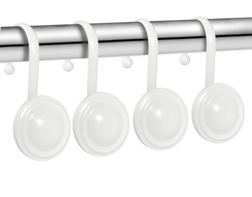 CHICTIE White Shower Curtain Hooks Rings, Decorative Shower Hook for Shower Curtain, Rustproof Modern Shower Rings Hangers for Bathroom Curtains Rods, Set of 12 - color: White