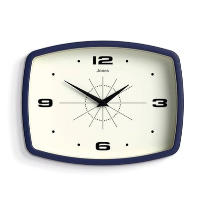 JONES CLOCKS® Movie wall Clock | Rectangular Retro Clock | 10" | Navy Blue - color: Midnight Blue