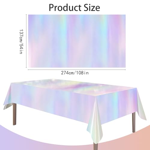 4 Pack Iridescent Plastic Tablecloths Disposable Tablet Cover 54 x 108 In