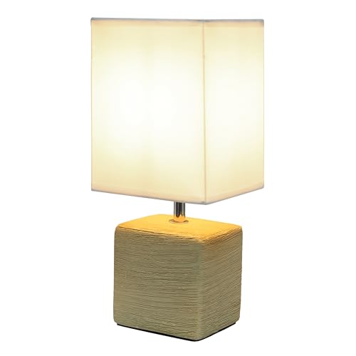 Simple Designs LT1218-BGE 11.81" Mini Cube Faux Stone Ceramic Table Lamp, for Living Room, Bedroom, Office, Beige with White Shade - color: Beige