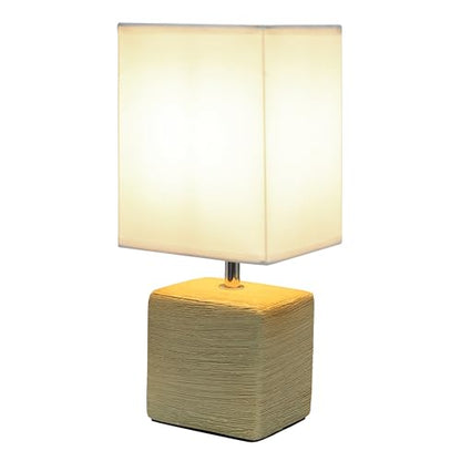 Simple Designs LT1218-BGE 11.81" Mini Cube Faux Stone Ceramic Table Lamp, for Living Room, Bedroom, Office, Beige with White Shade - color: Beige