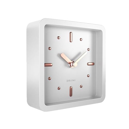 Driini Small Square Modern Desk Clock – Silent Analog, White and Rose Gold - color: White