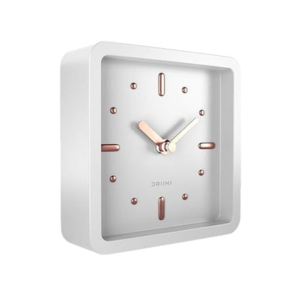 Driini Small Square Modern Desk Clock – Silent Analog, White and Rose Gold - color: White