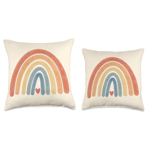Boho Rainbow Heart Minimal Vintage Retro Stripes - Neutral Throw Pillow - size: 16x16