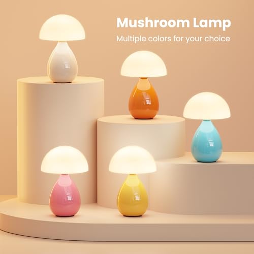 Mushroom Lamp Small Vintage Table Light, Mini Modern Lamp Bedside Nightstand LED, Small Light Dimmable for Bedroom, Living Room, Ceramic Base Glass Led Home Decor for Woman Gifts - color: White