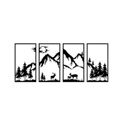 GSANMU Metal Tree Mountain Wall Decor - 4 Pcs beautiful black Sunrise Hanging Wall Art decor for Living Room and Bedroom 17×9.5inch - color: Black(mountain)