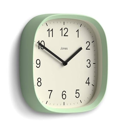 JONES CLOCKS® Sprite wall Clock | Modern Square Clock | 10" | Mint Green - color: Neo Mint