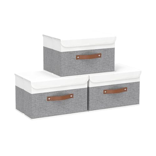 Yawinhe Collapsible Storage Boxes,White/Grey,10.2x7.9x6.7in,3-Pack - color: White/Grey, size: S/(3 Pack)