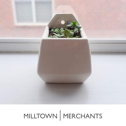 Succulent Wall Planters - Wall Vases - Black Ceramic Wall Mounted Planters - Succulent Plant Pots - Hanging Vases for Living Wall (2 Pack/Contemporary/White) - color: Small White Contemporary