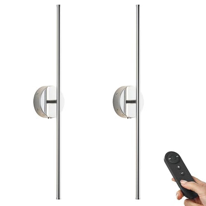 KARTOOSH Battery Operated Wall Sconces Set of Two Wireless Wall Lights - color: Chrome, size: 24.4 Inches