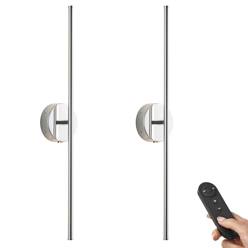 KARTOOSH Battery Operated Wall Sconces Set of Two Wireless Wall Lights - color: Chrome, size: 32.2 Inches