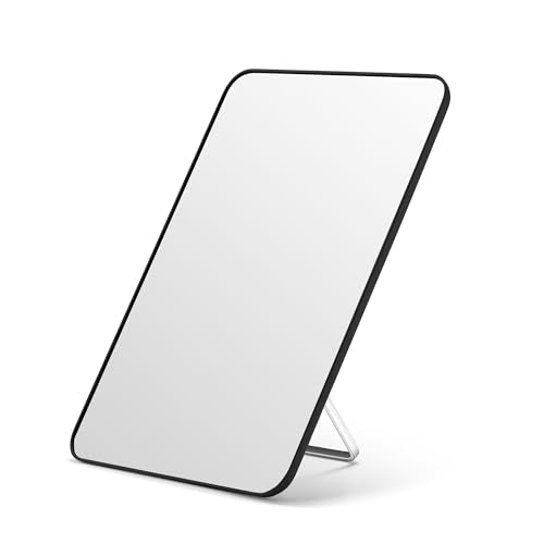 OMIRO 10 x 7 in Desk Makeup Mirror with Stand and Hanging Hole, Black - color: Black, size: 10"L x 7"W