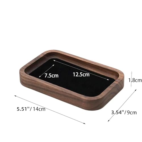 Wooden Jewelry Tray Small Trinket Dish with Velvet Surface Rings Earrings Dish Necklaces Bracelet Organizer Display Tray for Dresser Drawer Tabletop Birthday Gift(Rectangle) - size: Rectangle-Walnut