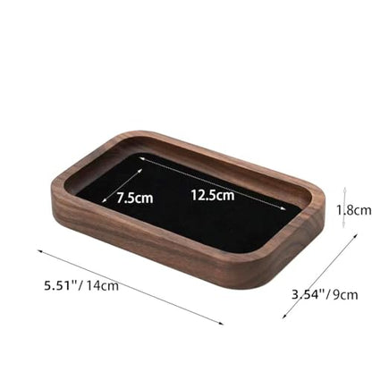 Wooden Jewelry Tray Small Trinket Dish with Velvet Surface Rings Earrings Dish Necklaces Bracelet Organizer Display Tray for Dresser Drawer Tabletop Birthday Gift(Rectangle) - size: Rectangle-Walnut