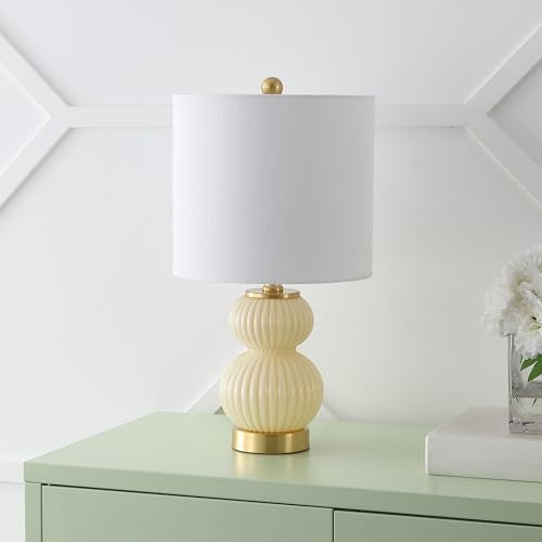 JONATHAN Y Daphne Ribbed Gourd Metal/Glass Table Lamp 20", Ivory - color: Ivory