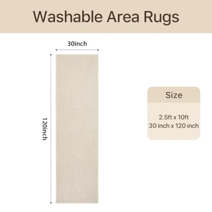 GENIMO Soft 2'6"x10' Runner Rug Non Slip Hallway, Washable 3D High Low Pile - color: Arch Beige, size: 2'6" x 10' (Rectangular)