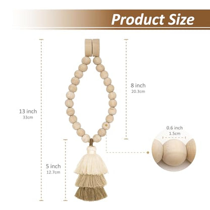 Magnetic Curtain Tiebacks with Wood Beads, Boho Rope Drapery Holdbacks with Triple Tassels, No Drill Curtain Holders for Farmhouse Bedroom, Living Room or Nursery, 2 Pack, Beige Taupe Brown - color: Beige/Taupe/Brown