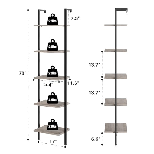ELYKEN Ladder Shelf, 5-Tier Wood Wall Mounted Ladder Bookshelf - color: Gerige